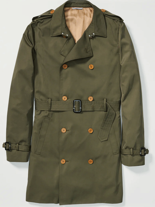 Mens Army Green Cotton Trench Coat