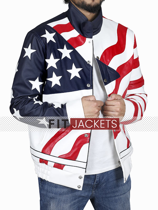 Men American Flag Leather Jacket