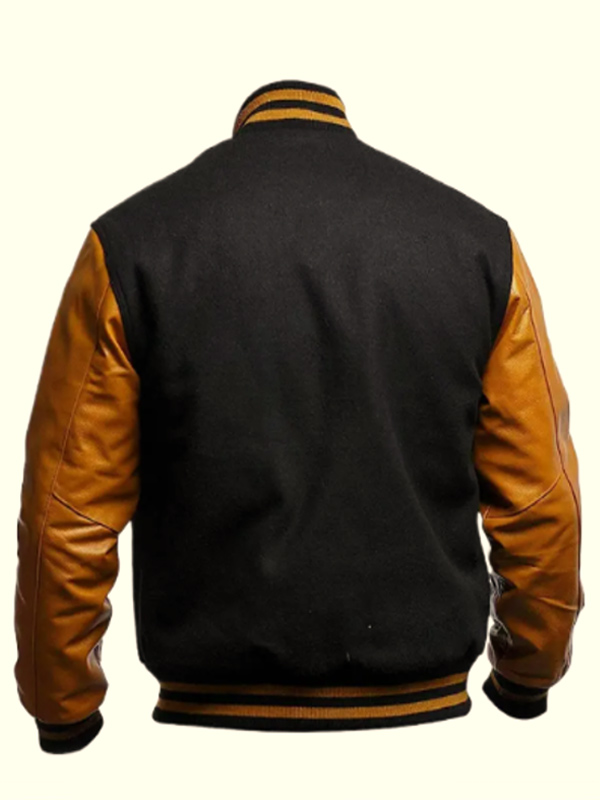 Black and Brown Casual Baseball Bomber Varsity Jacket