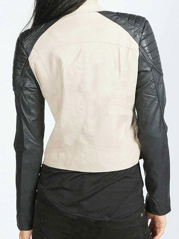 Womens Cafe Racer Black and White Leather Jacket