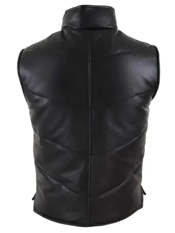 Black Leather Puffer Vest