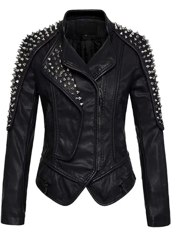 Black Punk Studded 澳洲幸运5预测号码与168网澳洲历史记录查询-澳洲幸运5体彩官网 Leather Jacket for Women