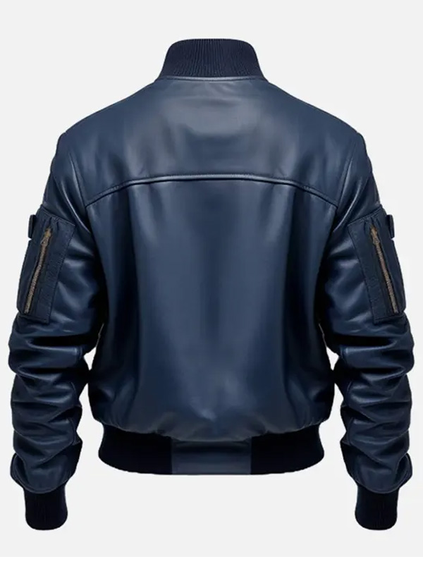 Men's Flight Blue Leather Bomber Jacket