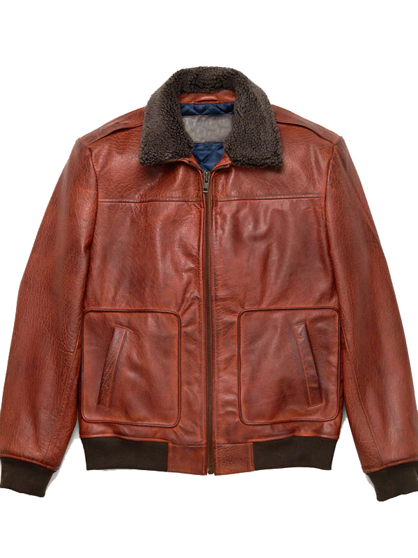 Men Brown Leather Aviator Jacket
