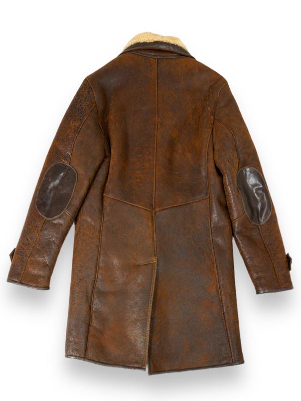 Distressed Style Shearling Leather Coat Men