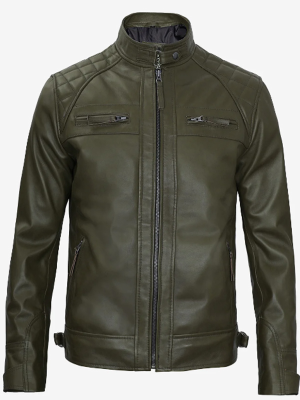 Men Quilted Shoulder Military Green Jacket