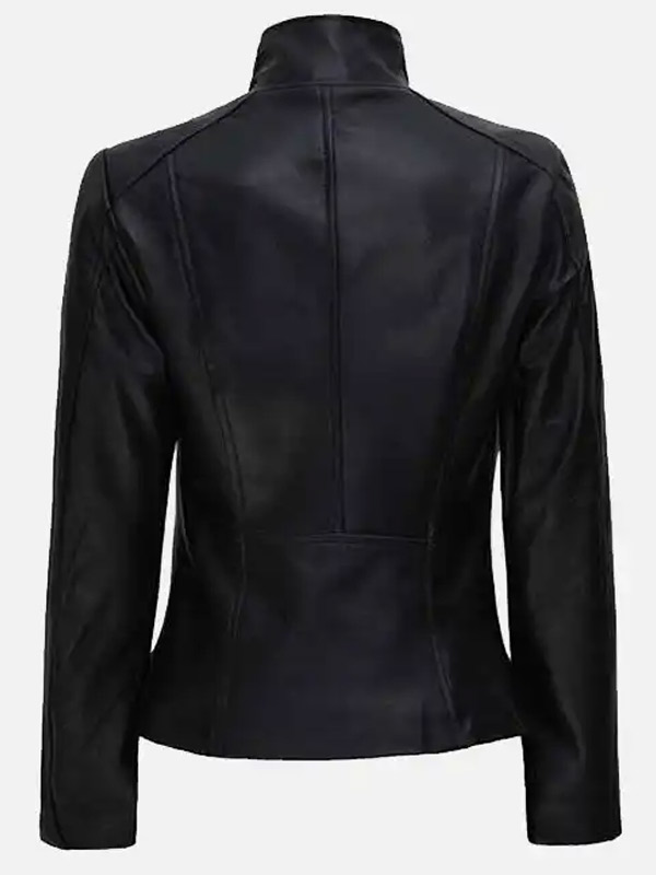 Womens Asymmetrical Style Black Motorcycle Jacket