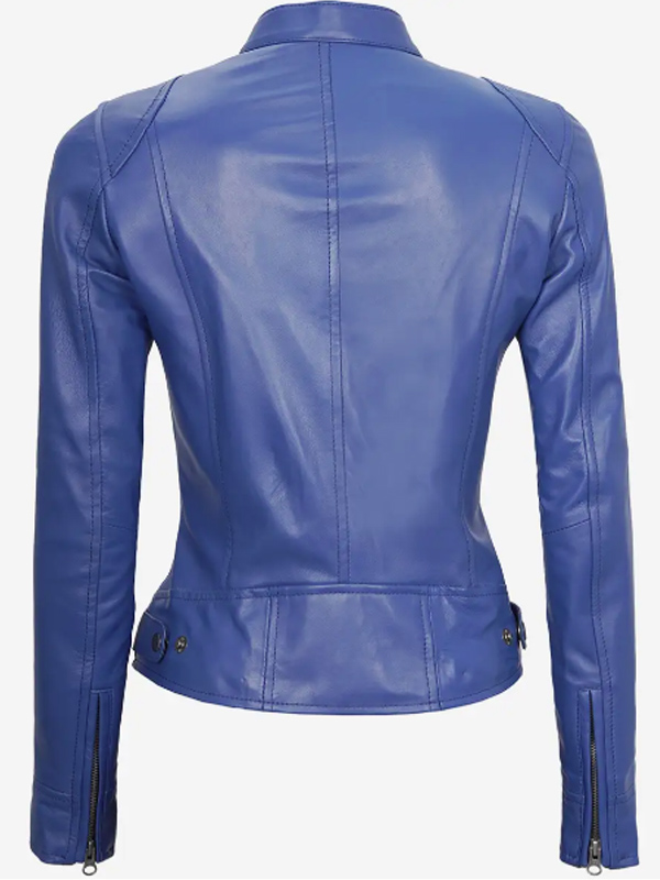 Women Blue Slim Fit Leather Jacket