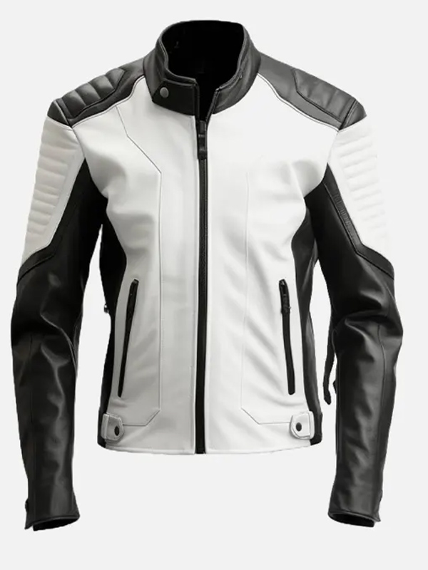 Cafe Racer Style Black and White Moto Jacket