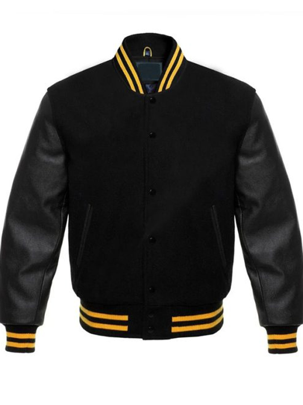 Casual Black Bomber Varsity Jacket