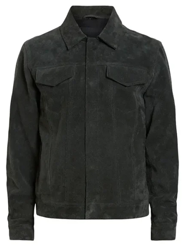 Casual Black Suede Trucker Jacket