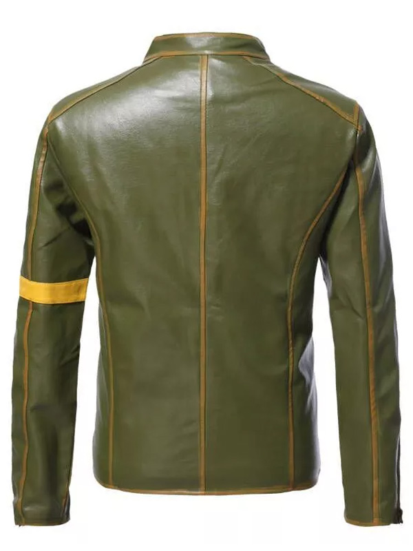 Men's Motorcycle Green Leather Racer Jacket