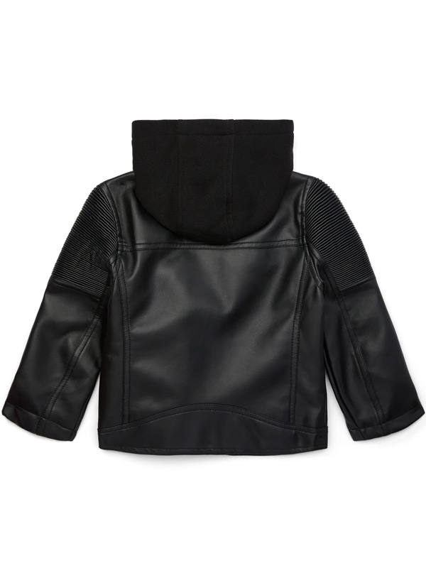 Mens Stylish Black Leather Hooded Jacket