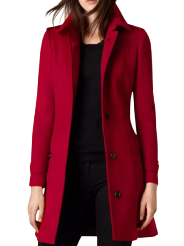 Casual Red Wool Coat Womens