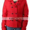 Double Breasted Red Wool Peacoat Womens