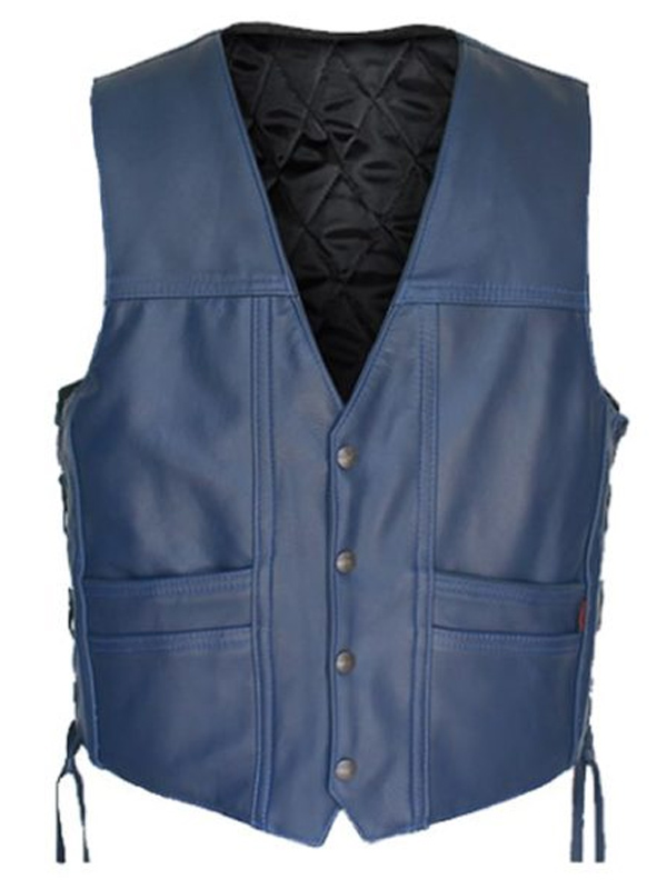 Classic Blue Leather Vest for Men