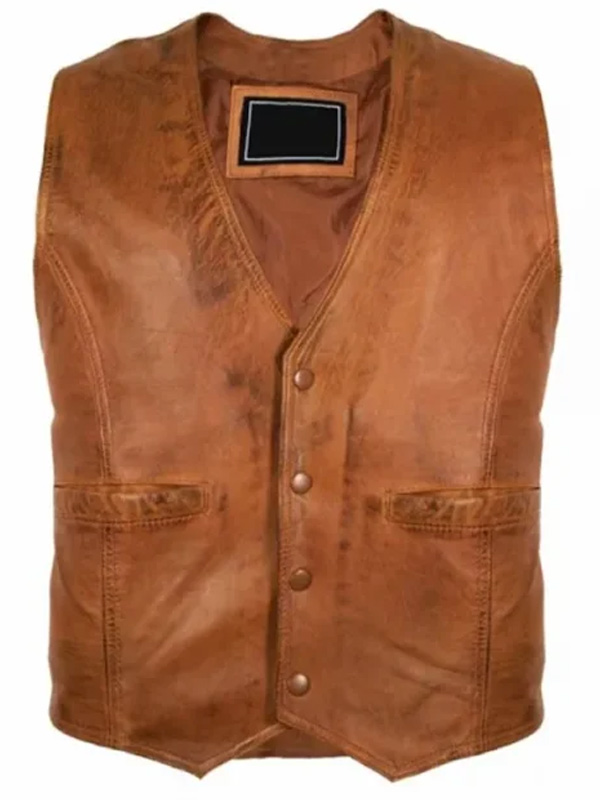 Classic Brown Distressed Motorcycle Leather Vest