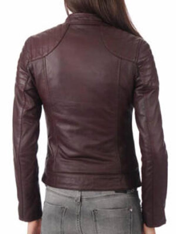 Motorcycle Women Burgundy Leather Jacket