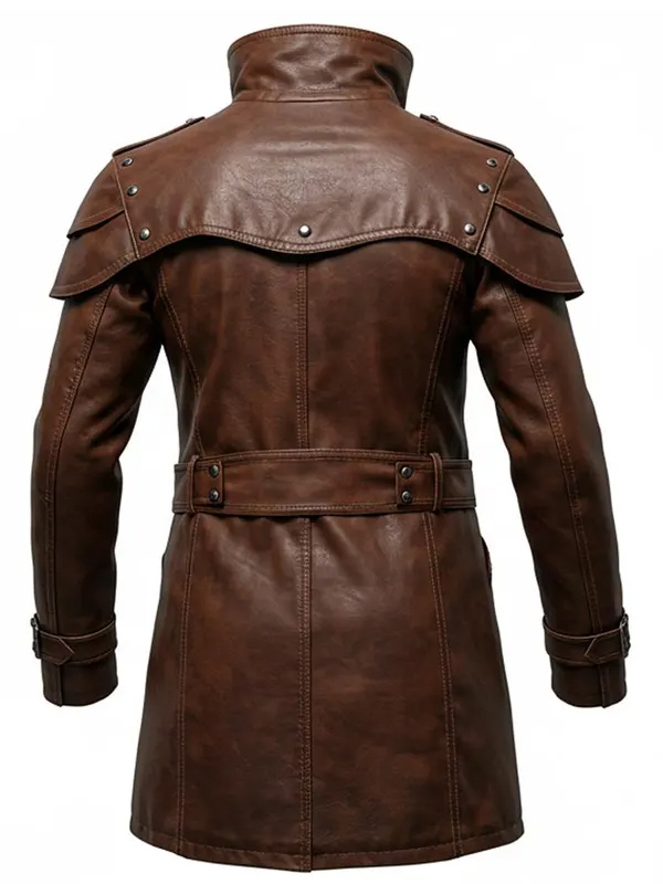 Men Classic Brown Leather Steampunk Leather Coat