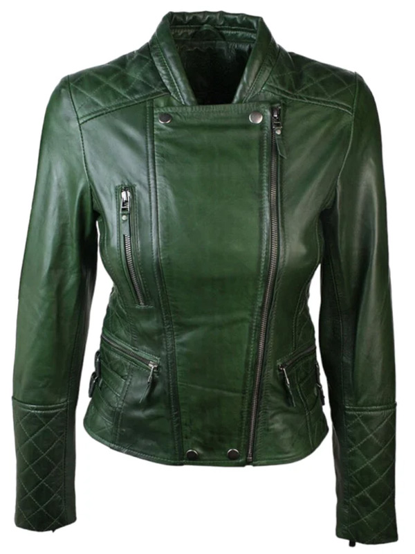 Women Vintage Style Green Quilted Jacket