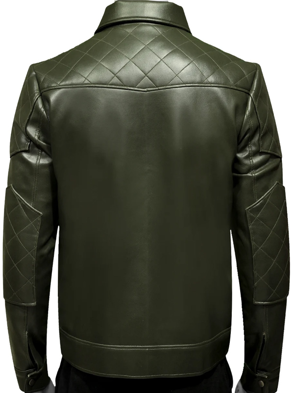 Men Motorcycle Green Leather Jacket