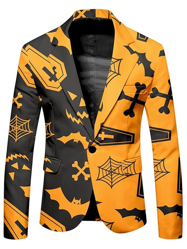 Buy Halloween Orange and Black Coffin Printed Blazer