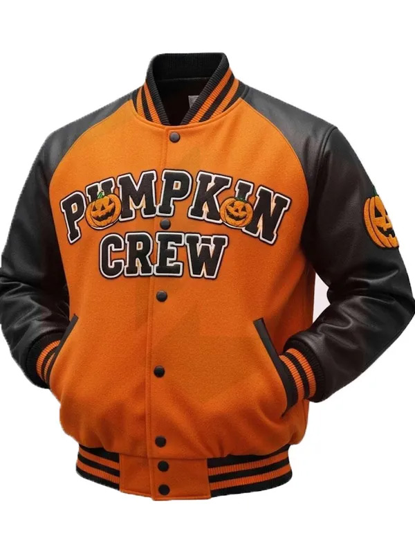 Shop Halloween Pumpkin Crew Varsity Jacket