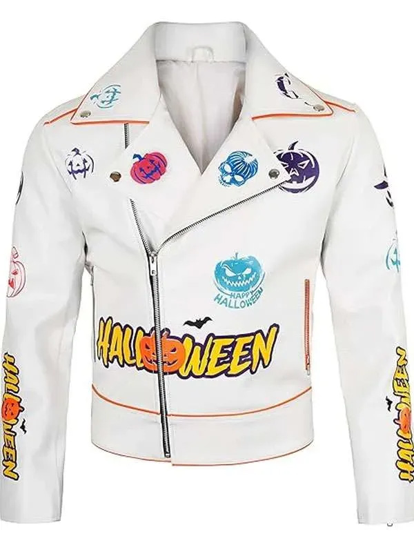 Buy Halloween White Leather Biker Jacket