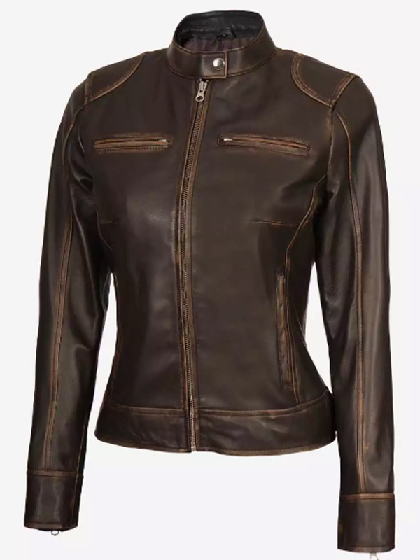 Cafe Racer Dark Brown Leather Jacket Womens