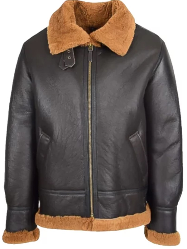 Men Black Leather Aviator B3 Bomber Jacket