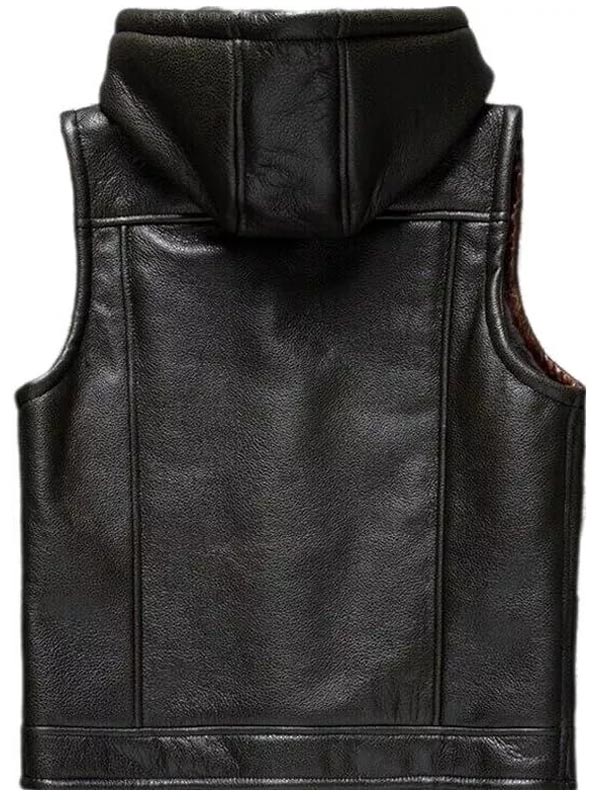Men's Hooded Black Leather Vest