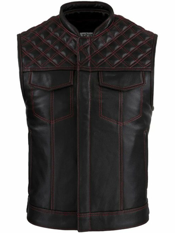 Men Black Quilted Leather Motorcycle Vest
