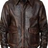 Men Distressed Brown A2 Leather Flight Jacket