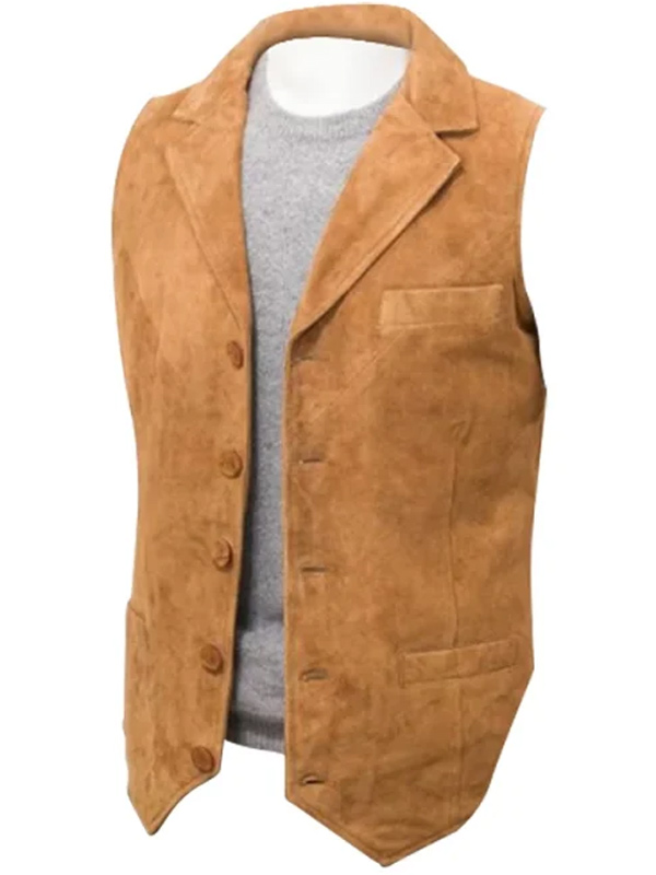 Men Brown Suede Leather Cowboy Vest