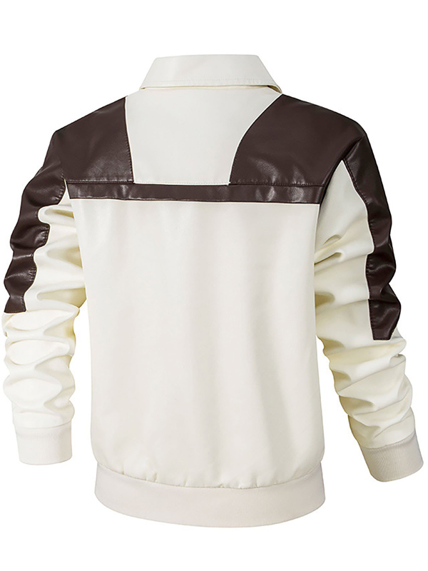 Men Brown and White Bomber Leather Jacket