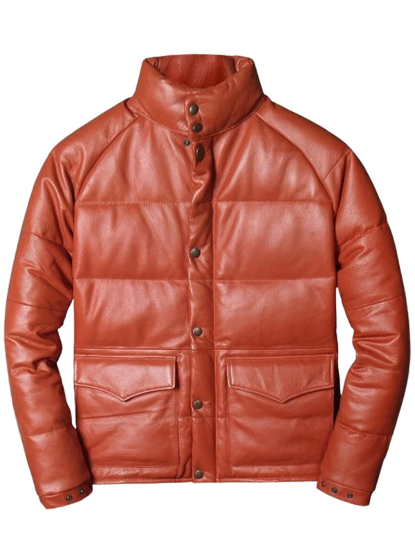 Mens Genuine Sheepskin Brown Puffer Jacket