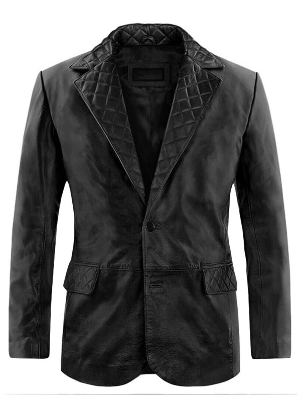 Men Casual Style Black Leather Blazer
