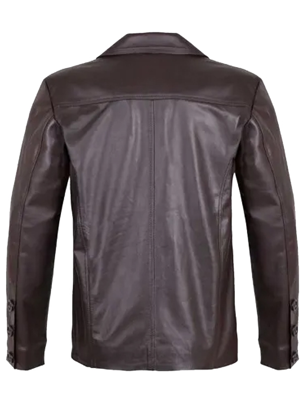 Men Slim Fit Brown Leather Blazer