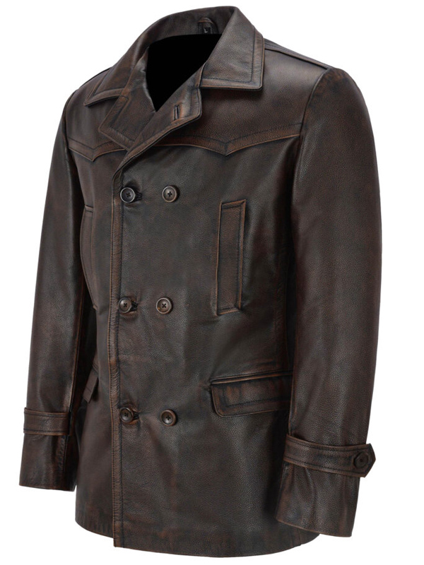Men Real Distressed Vintage Brown Leather Coat