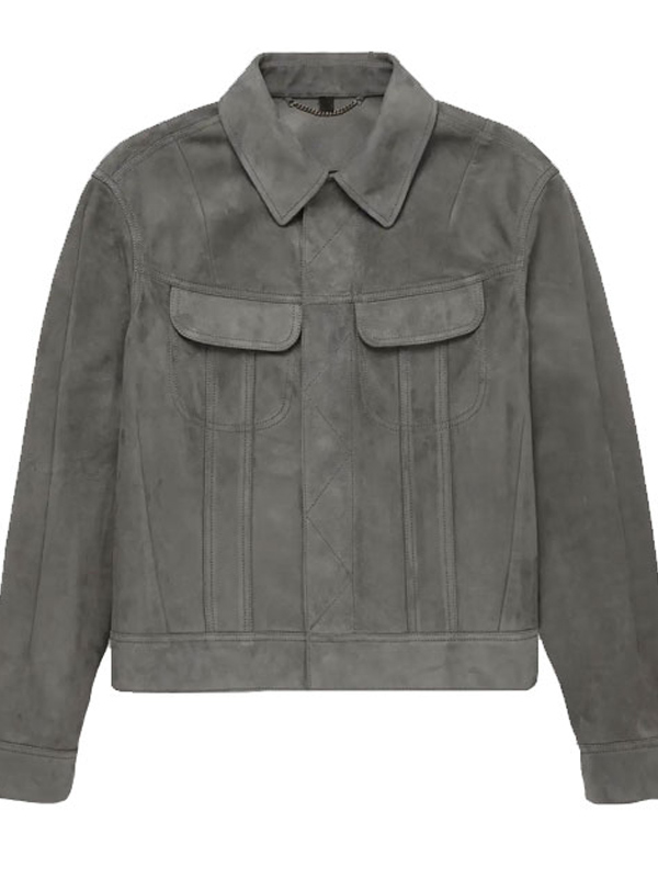 Men Classic Grey Suede Trucker Jacket
