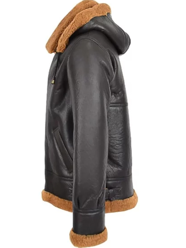 Men Black Leather Bomber B3 Flight Jacket