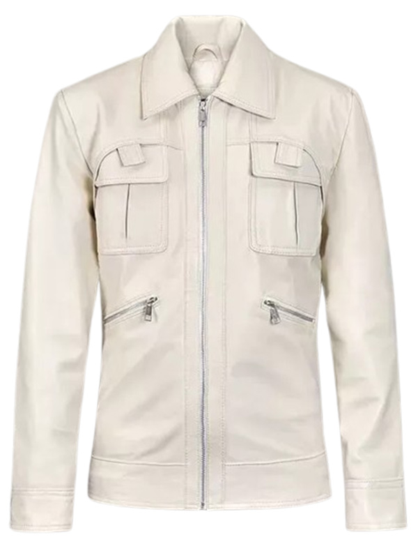 Mens Slim fit Motorcycle Off white Leather Jacket
