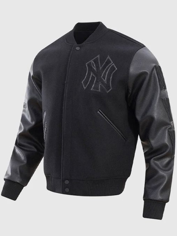 Mens Varsity Yankees Black Bomber Jacket