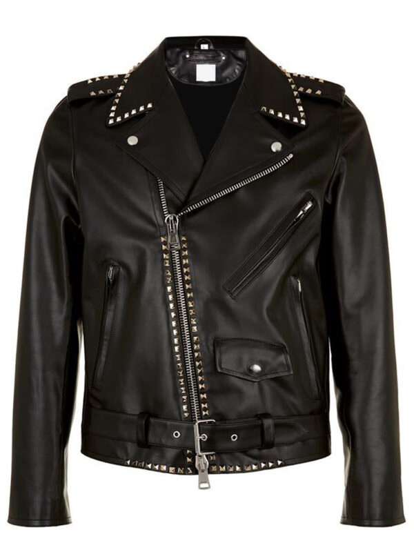 Men Biker Black Studded Leather Jacket