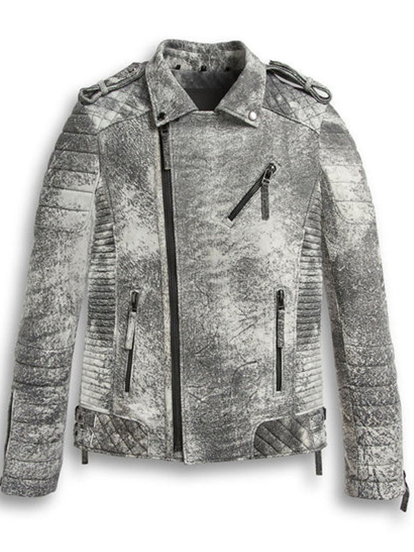 Men Grey Leather Motorcycle Jacket