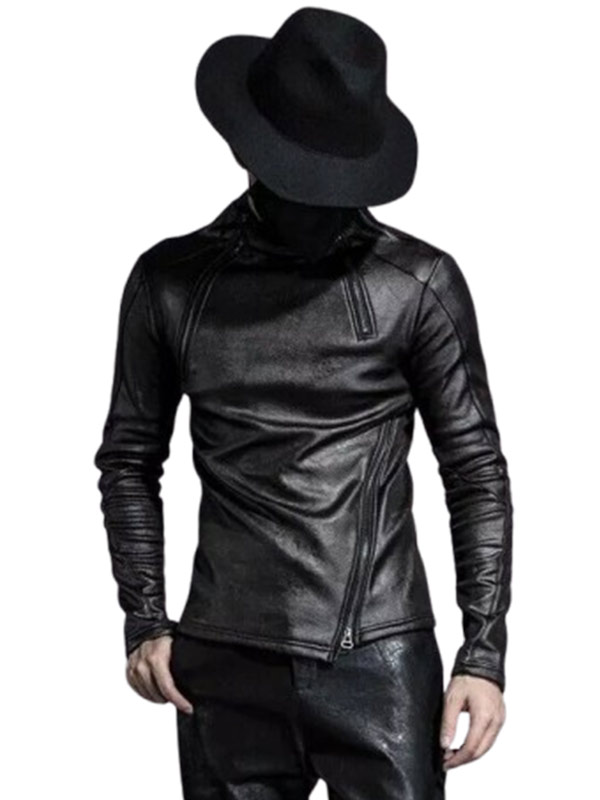 Mens Asymmetrical Style Black Turtle Neck Jacket