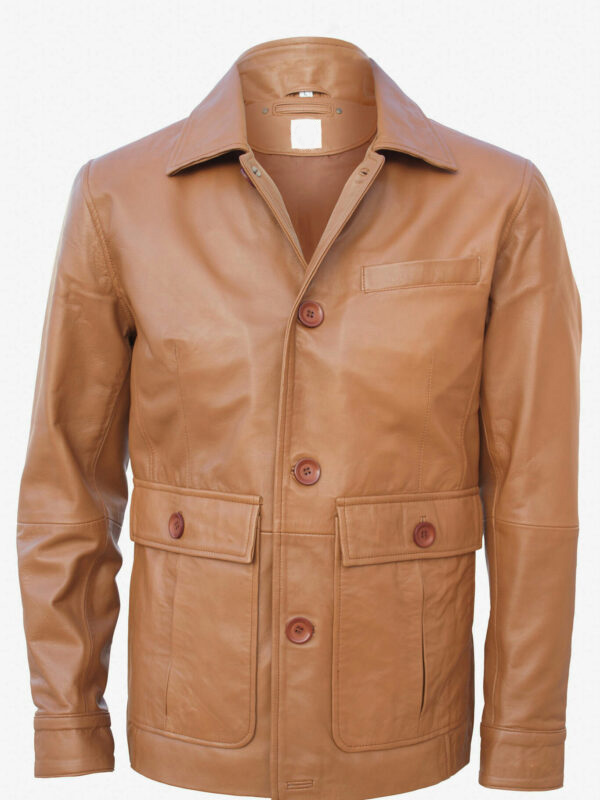 Men Tan Leather Motorcycle Jacket