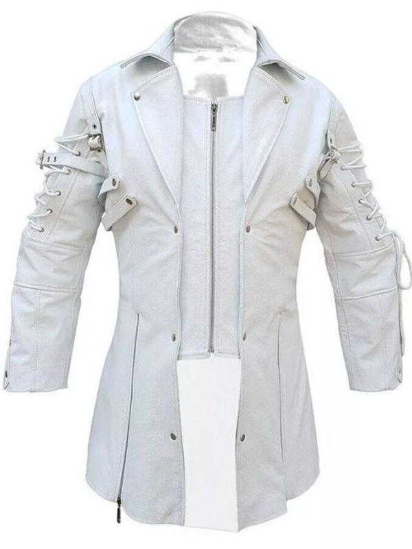Men Stylish Gothic White Leather Coat