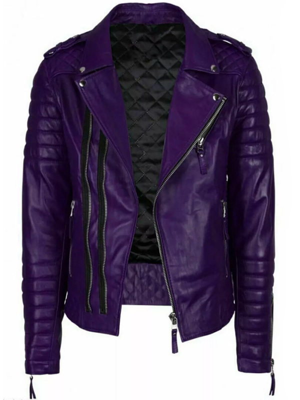 Men Stylish Purple Leather Motorcycle Jacket