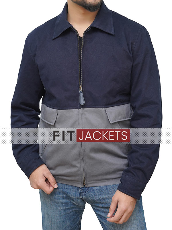 Mens Shirt Collar Blue and Grey Jacket
